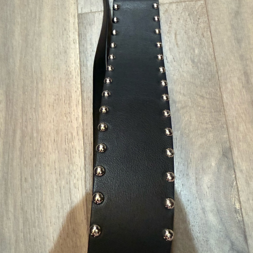 AllSaints Black Leather Studded Belt with Silver Accents - Picture 2 of 6